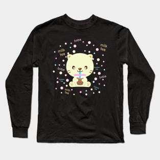 Aesthetic Cat Drinking Boba Long Sleeve T-Shirt